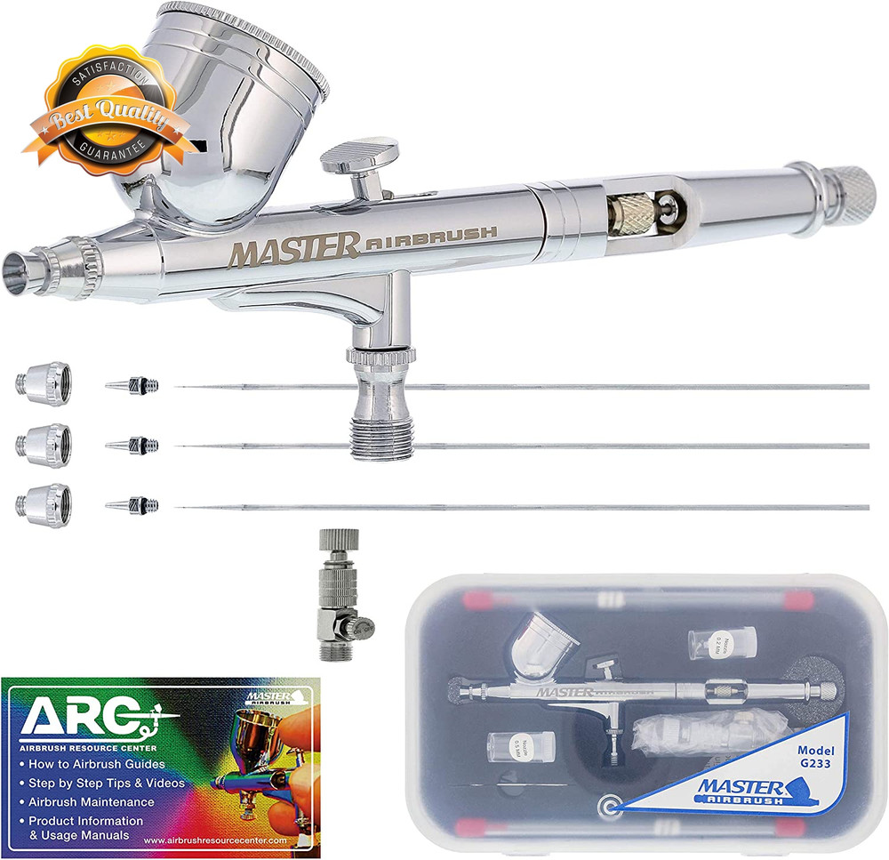 Airbrush Kit Dual Action Gravity Feed 3 Nozzle 0.2 0.3 0.5mm Set