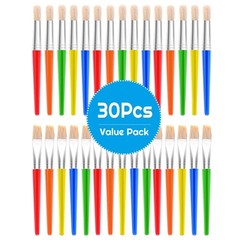 30 Kids Paint Brushes Set with Jumbo Round Watercolor and Large Flat Craft Br…