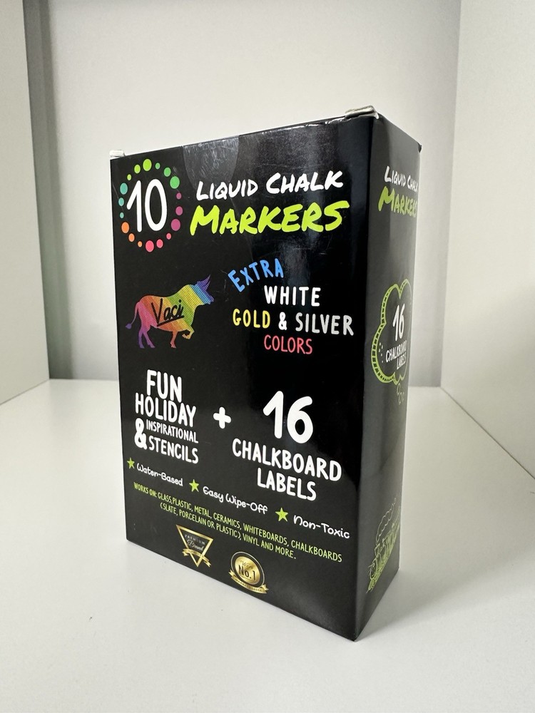 Vaci Liquid Chalk Markers Set 10 Pack White Gold Silver Labels Kit