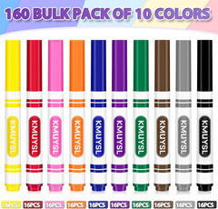 KMUYSL 160 Count Washable Markers Bulk, 10 Assorted Colors – Broad Line Conical