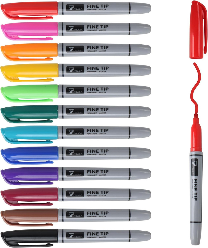 12 Color Permanent Markers Fine Tip Waterproof Art School Office Craft Pens