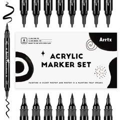 Arrtx Acrylic Paint Pens 8pcs Double Tip Black Paint Markers for Painting Black