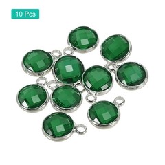 Crystal Birthstone Charm 9mm Dia May Pendant Drop Beads Green 10Pcs