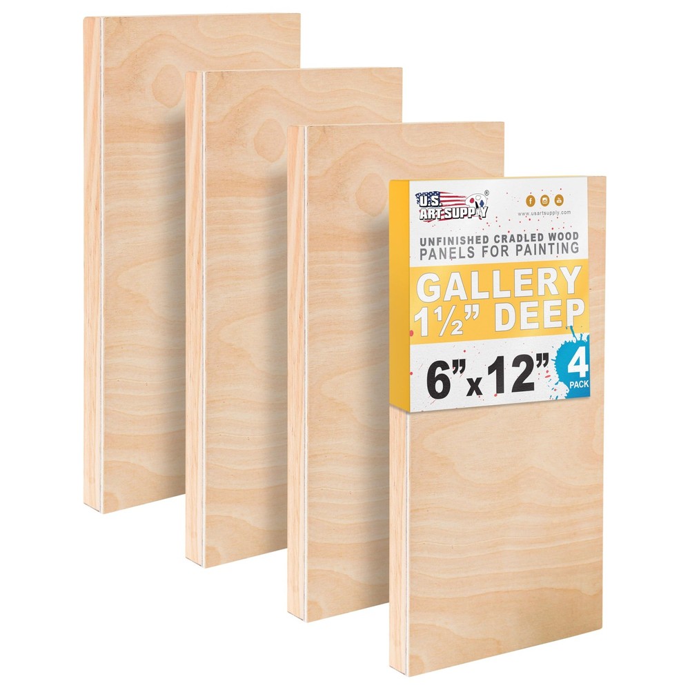 U.S. Art Supply 6″ x 12″ Unfinished Cradled Wood Panels for x 12″, Brown