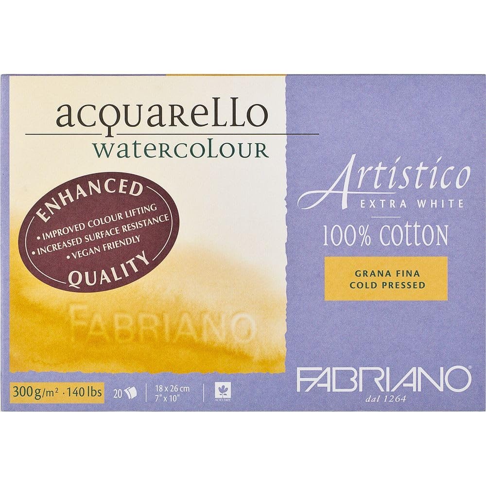 Fabriano Artistico Watercolor Block, 7×10, 20 Sheets, 140lb, Cold Press, White
