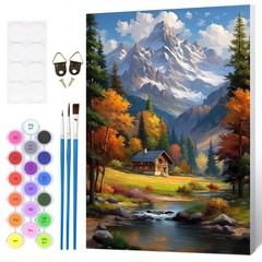 HEIBAGO Framed Paint by Numbers Kit Landscape for 8×12 inches, Mountain Hut