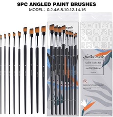 Angular Paint Brush, 9PC Oblique Tip Nylon Hair Long Handle Angled Paint Brus…