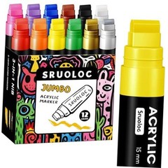 12 Colors Jumbo Markers, 15mm Jumbo Felt Tip, Acrylic Paint Markers Multicolor