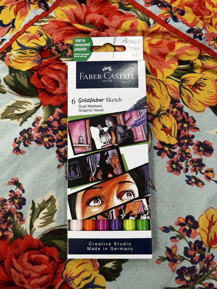 Faber-Castell Goldfaber Dual Tip Sketch Markers 6 pk Brush & Fineliner Tips NEW