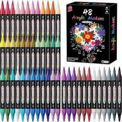 48 Colors Dual Tip Acrylic Paint Markers,Waterproof, Non-Toxic, odorless, Sui…