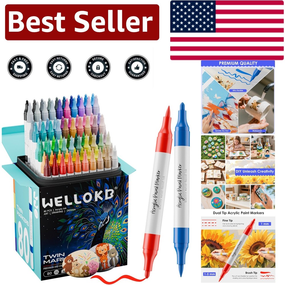 80-Color Dual Tip Acrylic Markers with Cotton Nibs for Effortless Artistry