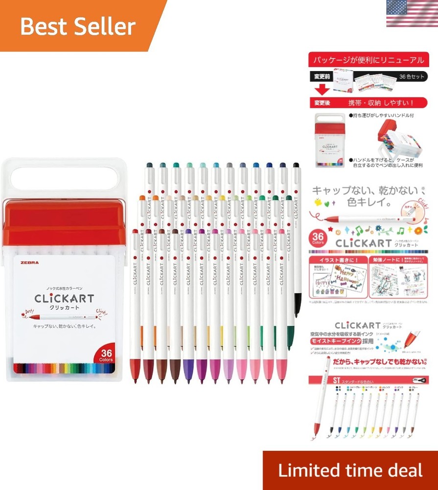 Zebra Clickart 36 Color Set: Smooth, Retractable, Water-Resistant Markers