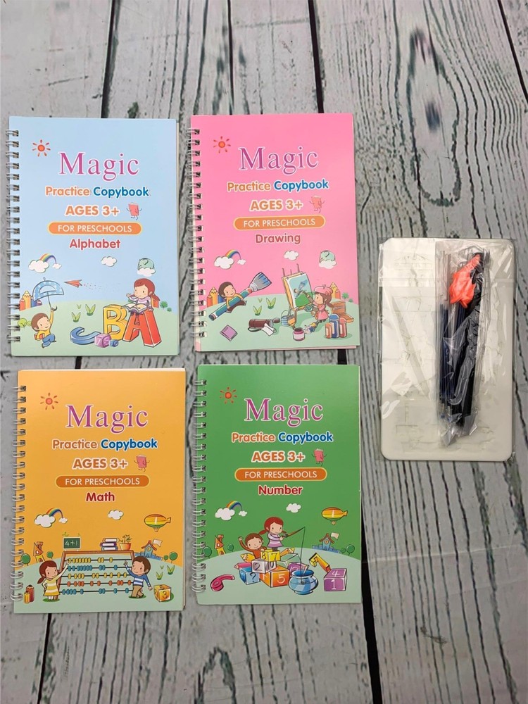 4 Books Magic Copybook for Kids Handwriting Workbook and Stencils