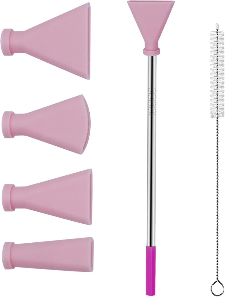 4PCS Stainless Steel Straw Blow Nozzles Set for Acrylic Paint Pouring Pink