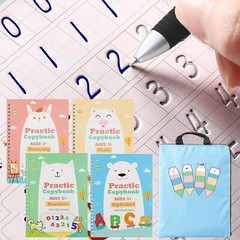 Magic Practice Writing Copybook Kids 3-8 4 Books Pens Blue Bag Reusable Large