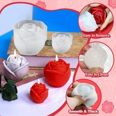 2 Pack Rose Candles Molds, Set of Large + Small 3D Flower Silicone Molds for …