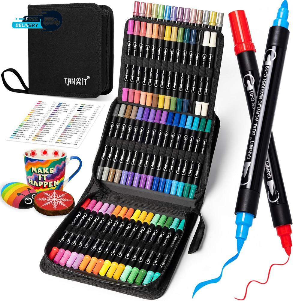 60 Colors Dual Tip Acrylic Paint Markers Paint Pens Set with Brush Tip