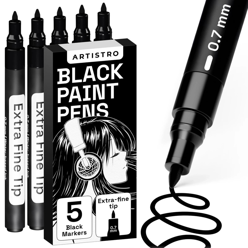 5 Black Paint Pen for Rock, Glass, Ceramic, Wood, Tire, Fabric, Metal, Canvas…