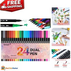 24 Colors of Non-Toxic Dual Brush Markers – Perfect for Drawing and Calligraphy