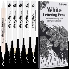 Thboxes White Pens Set, 6 Pcs Acrylic Paint Dual-Tip 1 Count (Pack of 6)