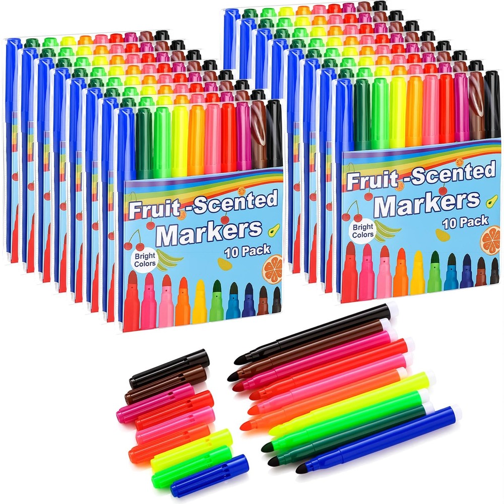 160 PCS Fruit Scented Washable Coloring Markers 5.2 Inch 10 Colors Art