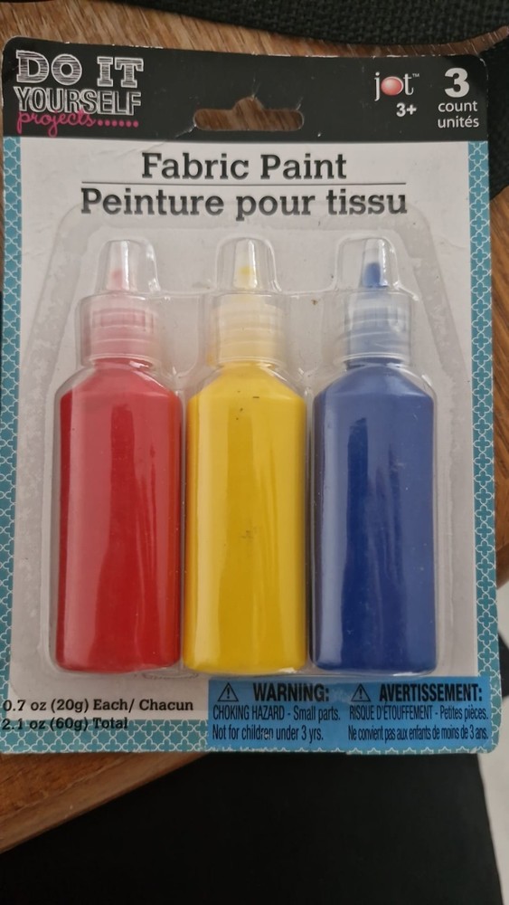 3 Pack Fabric Paint Set for DIY Crafts & T-Shirts Red Yellow Blue Colors