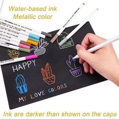 Metallic Marker Pens, 12 Colors Hard Fine Tip Metallic Markers for Black Pape…