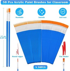 Small Paint Brushes Bulk, Anezus 50 Pcs Flat Tip Small, Blue
