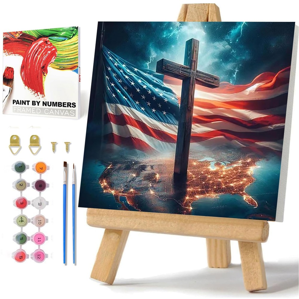 American Flag Paint by Numbers Kit for Adults Beginner, Cross Paint by Number…