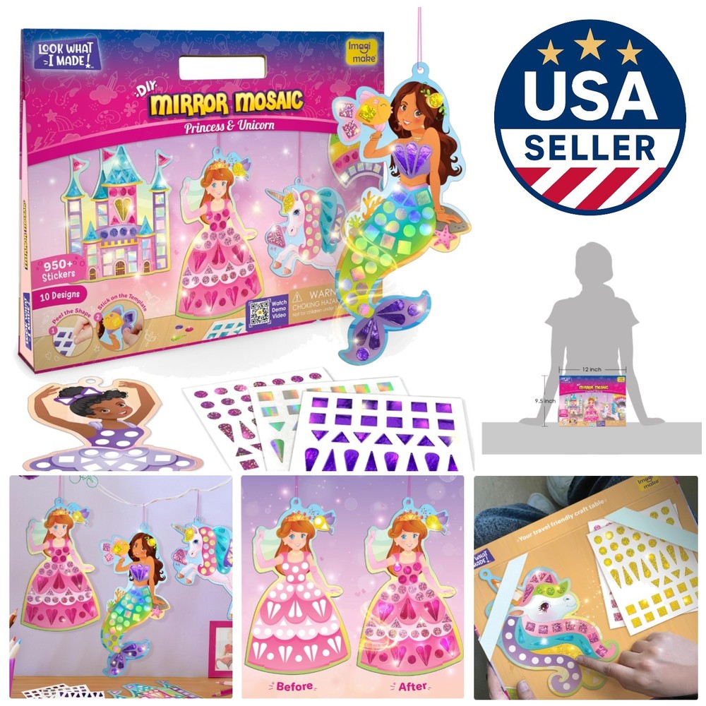Portable Kids Mosaic Art Set with Princess & Unicorn Themes – Great Gift Idea
