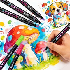 24 Double-Ended Acrylic Paint Pens, 48 Colors – Dual-Tip Brush Markers Set, E…