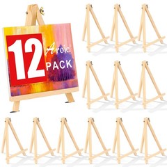 12 Pack 9 Inch Wood Easels, Easel Stand for Painting Canvases, Art, and Craft…