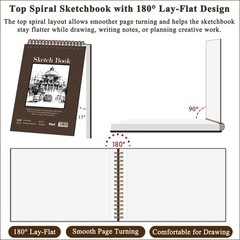Fuxi 9″ x 12″ Sketch Book, Top Spiral Bound x (Pack of 1), Brown