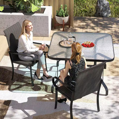 Rattan Armchairs with Armrests, Steel Frame, High Back and Deep Seating Outdoor