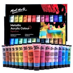 Mont Marte Premium Metallic Acrylic Paint Set, 24 Colors, 1.02oz Tubes, Multi-Su