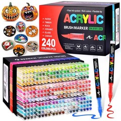 Acrylic Paint Markers Brush Tip 240 Colors, Direct-Liquid Ink Control System,…