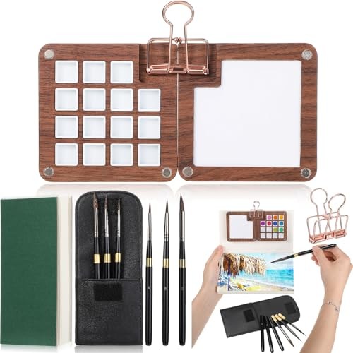 7 Pcs Mini Watercolor Palette Set Travel Watercolor Paper Portable 15 Color