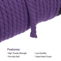 Cotton Rope 3 Strand Twisted Braided Rope Purple 8mm Dia