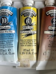 Windsor & Newton Vintage Oil Paint Set of 3 In Box Blue Hue/Indian Red/Lemon