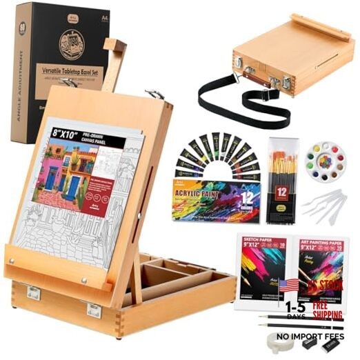 Beechwood Tabletop Easel Set for Painting, 60 Table easel box set with strap