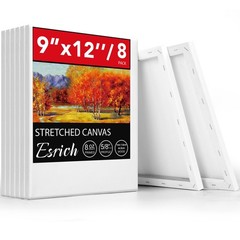 ESRICH Stretched Canvas for Painting, 8 Pack 9×12 Inch 9X12IN 8 Packs, white