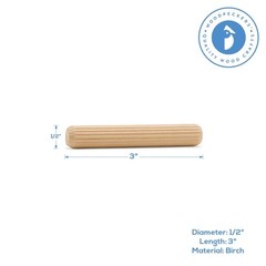 Wood Dowel Pins 3 inch x 1/2 inch Fluted, for Furniture & Crafts|Woodpeckers