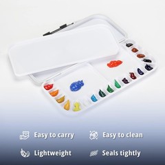 Mr. Pen Airtight 18-Well Watercolor Palette with 2 Mixing Areas 1 Pack, White