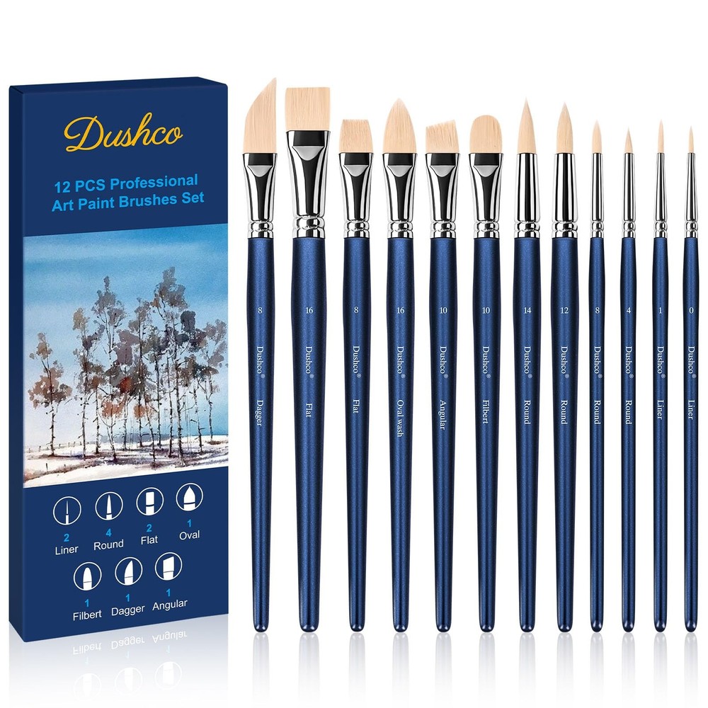 Artist Paint Brushes Set, 12 Pcs Watercolor Various, Royal Blue