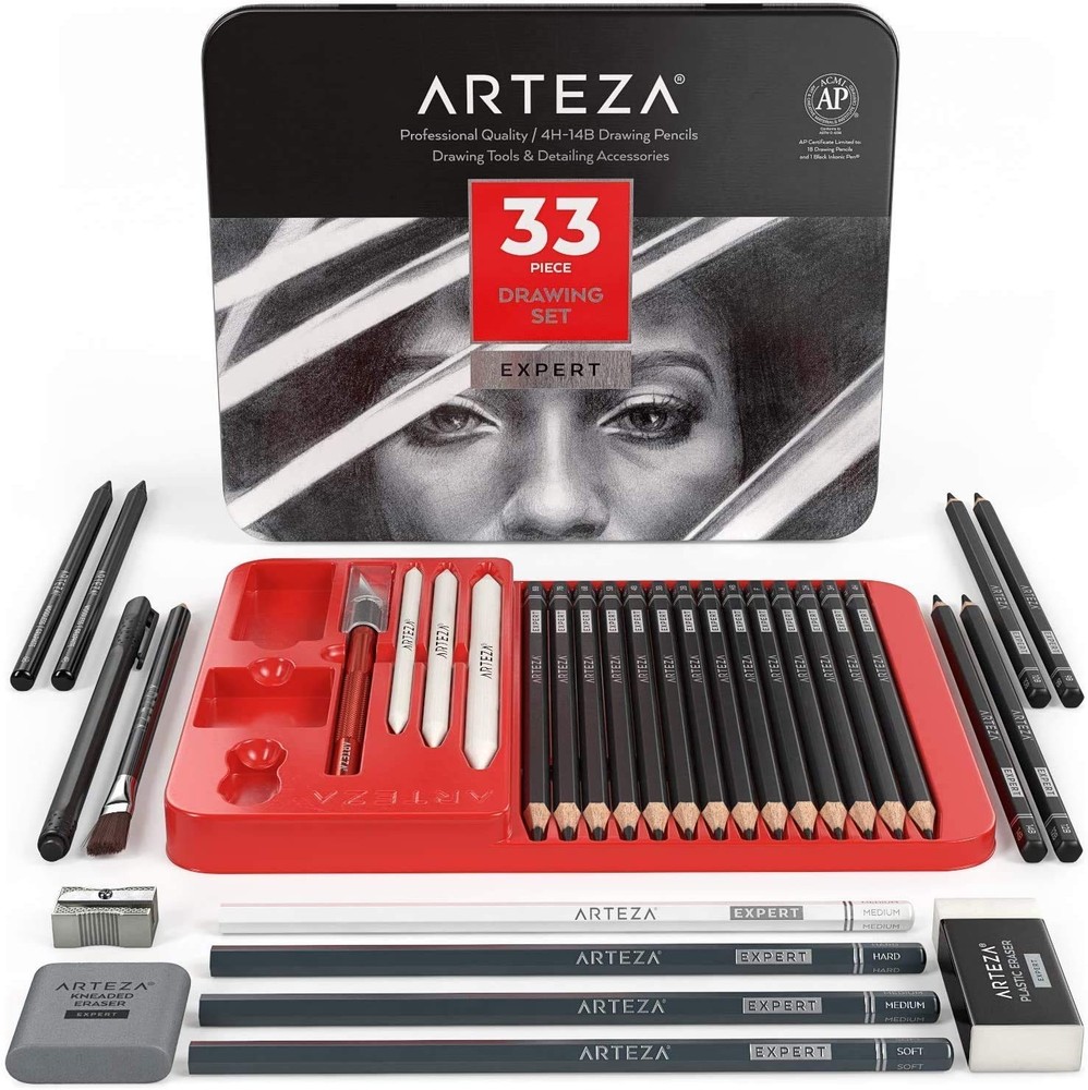 Drawing Set for Adults, Set of 33 Artist Sketching Tools, 20 Graphite & 4 Ske…