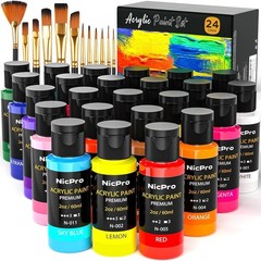 Acrylic Paint Set, 24 Colors with 12 Brushes & Palette, Non Toxic Art Supplie…