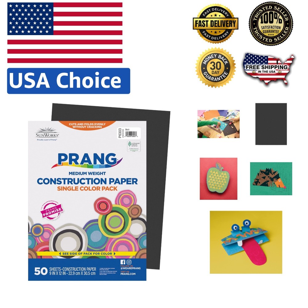 Prang Construction Paper – 50 Sheets Black, 9″ x 12″, Smooth Finish for Easy Use