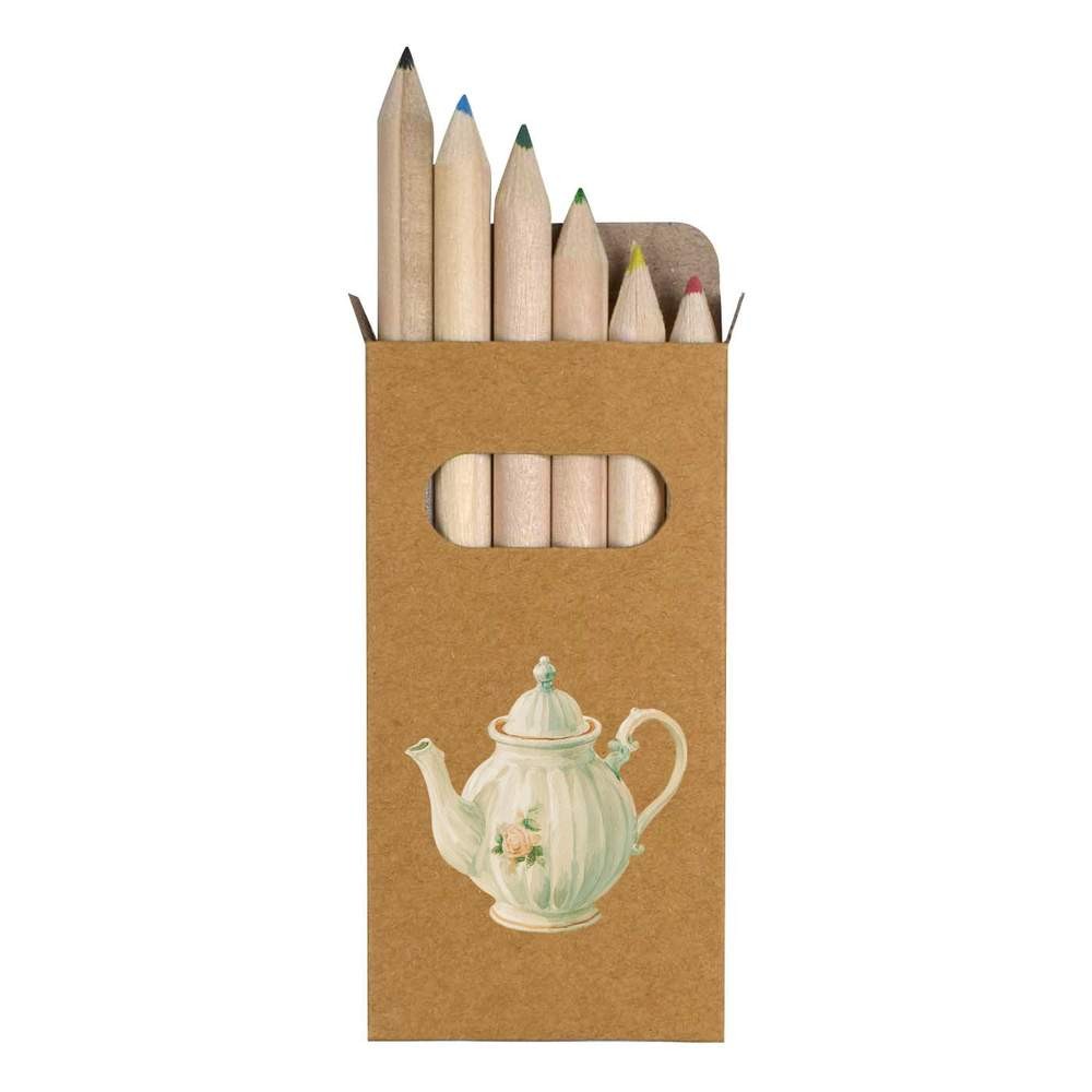 6 x ‘Vintage Floral Teapot’ Short Colour Pencils (PE00097894)