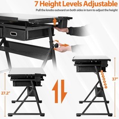 Adjustable Drafting Table with Stool Drawing Desk Artist Table with Outlet White