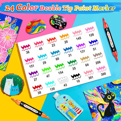 TBC the Best Crafts 24 Colors Dual Tip Acrylic Paint Markers,Waterproof, Non-Tox